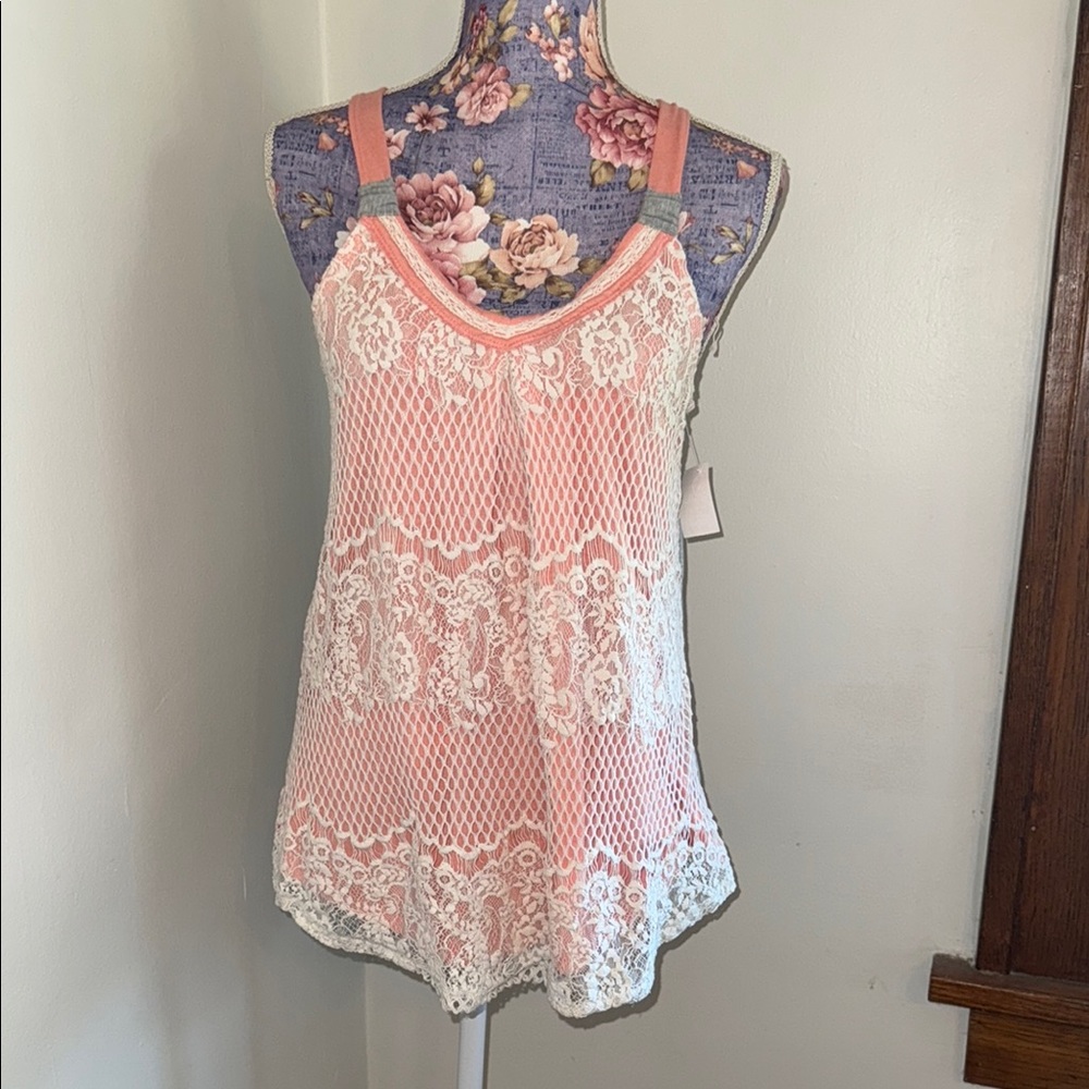 Xhilaration Pink and White Lace Camisole